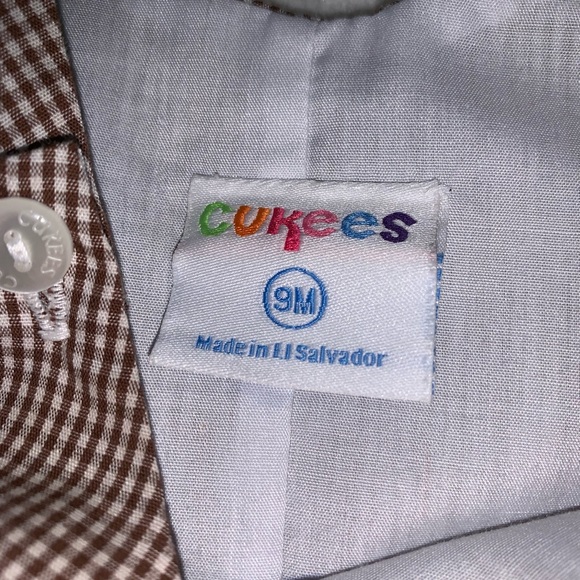 ⛔️SOLD⛔️9m brown checked long all with smocked tra - Picture 3 of 4